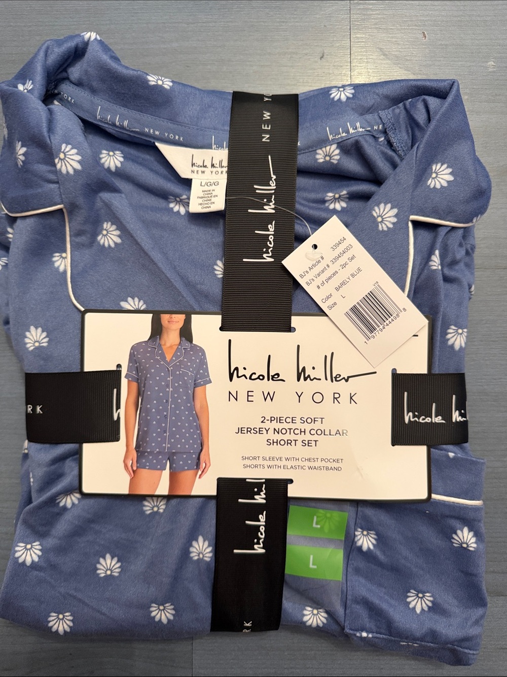 Nicole Miller New York Blue Floral Notch-Collar Short Pajama Set